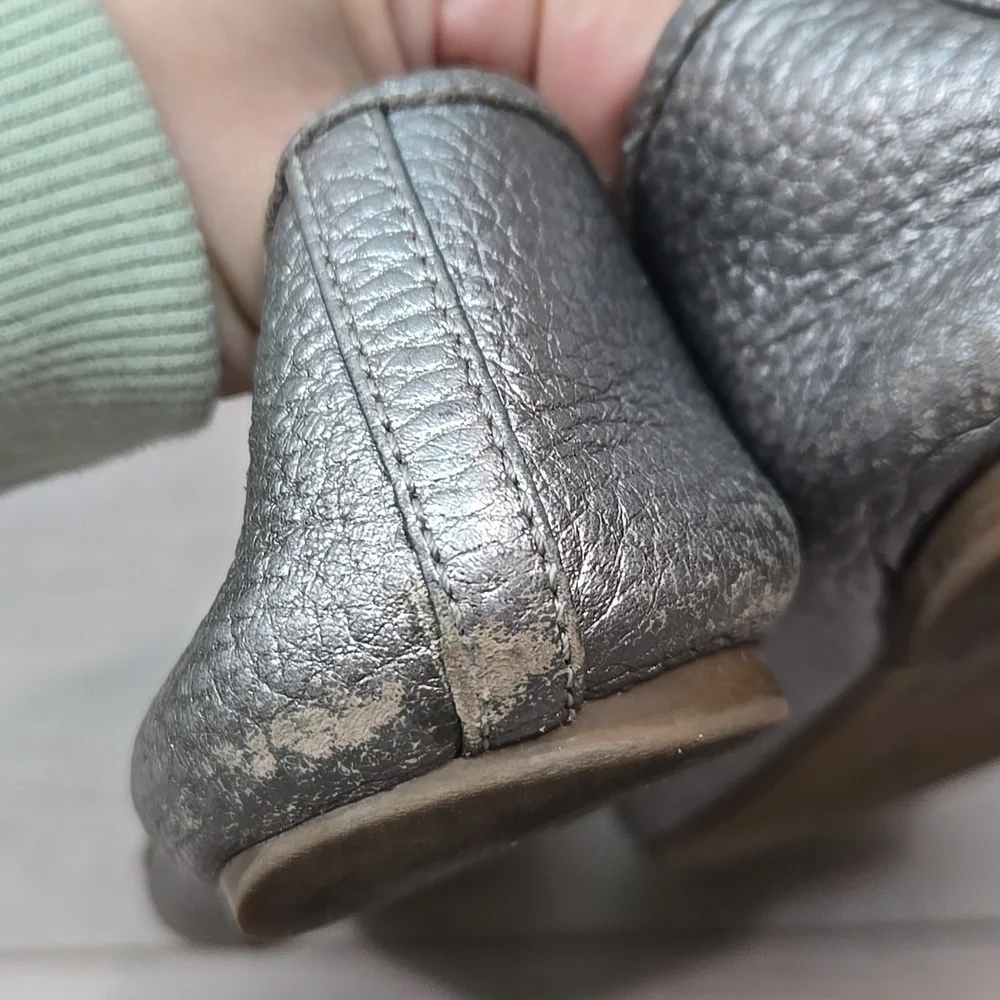 Tory Burch Womens Ruby Pewter silver Logo Flats Ballet shoes sz 9M